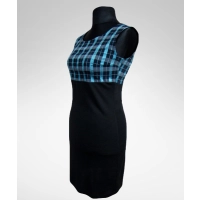 Sukienka mała czarna z błyszczącą turkusową kratką